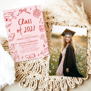 Modern Hand Drawn Class of 2027 Graduation Party Invitation