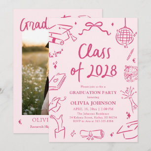 Modern Hand Drawn Class of 2028 Graduation Party Invitation