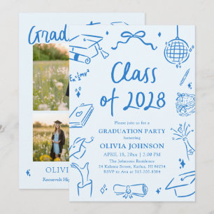 Modern Hand Drawn Class of 2028 Graduation Party Invitation