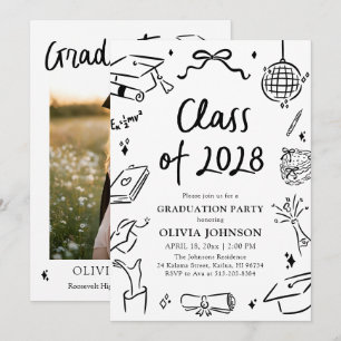 Modern Hand Drawn Class of 2028 Graduation Party Invitation