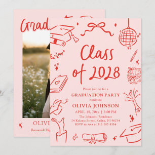 Modern Hand Drawn Class of 2028 Graduation Party Invitation