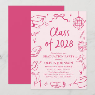 Modern Hand Drawn Class of 2028 Graduation Party Invitation