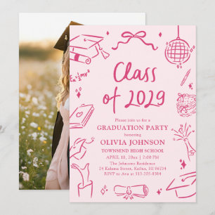 Modern Hand Drawn Class of 2029 Graduation Party Invitation