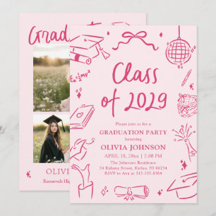Modern Hand Drawn Class of 2029 Graduation Party Invitation