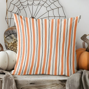 Modern Hand Drawn Fall Orange and Black Striped Cushion