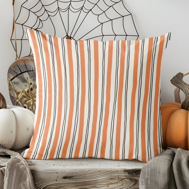 Modern Hand Drawn Fall Orange and Black Striped Cushion (Creator Uploaded)