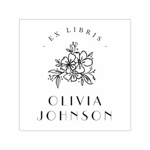 Modern Hand-drawn Floral Ex Libris Custom Self-inking Stamp