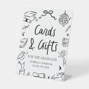 Modern Hand Drawn Graduation Party Cards and Gifts Pedestal Sign