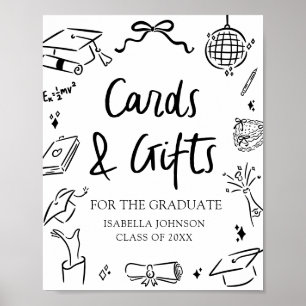 Modern Hand Drawn Graduation Party Cards and Gifts Poster