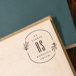 Modern Hand-drawn Leaves Ex Libris Custom Name Self-inking Stamp