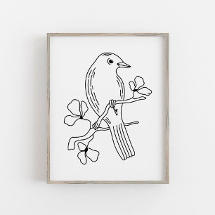 Modern Hand-Drawn Line Art Bird Illustration Poster