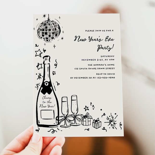 Modern Hand Drawn New Year's Eve Party Invitation (Creator Uploaded)