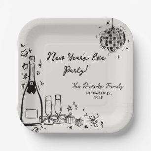 Modern Hand Drawn New Year's Eve Party Paper Plate