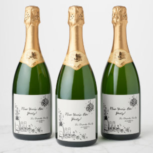 Modern Hand Drawn New Year's Eve Party  Sparkling Wine Label
