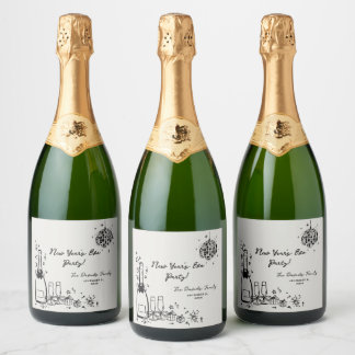 Modern Hand Drawn New Year's Eve Party Sparkling Wine Label