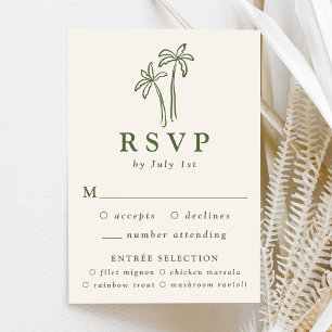 Modern Hand-Drawn Palm Trees Cream Wedding RSVP Card