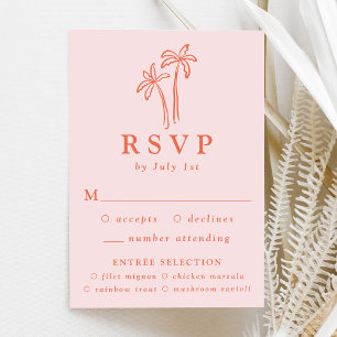 Modern Hand-Drawn Palm Trees Pink Wedding RSVP Card