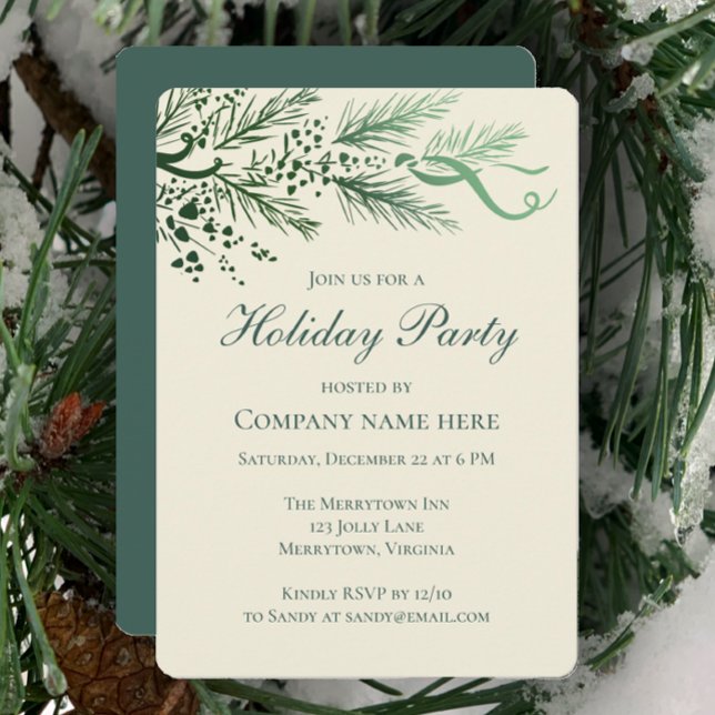 Modern Hand Drawn Pine Corporate Holiday Party Invitation (Customize this Corporate holiday party invitation template. Hand drawn pine and berries original art)