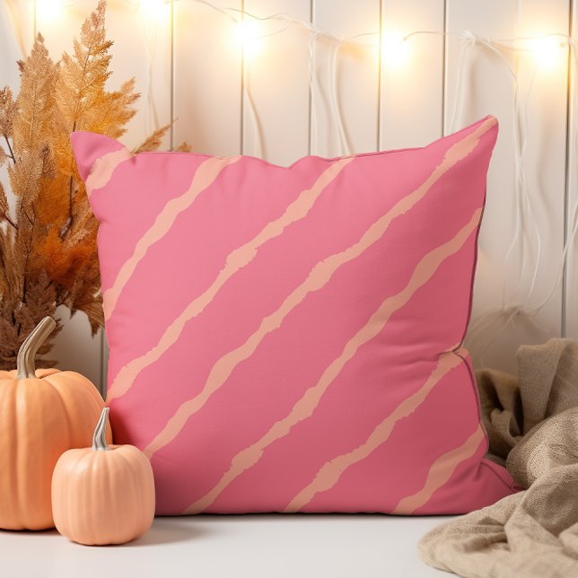 Modern Hand Drawn Pink and Orange Diagonal Striped Cushion (Creator Uploaded)