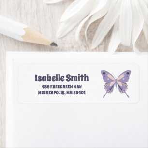 Modern Hand-Drawn Purple Butterfly Return Address