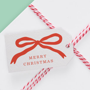 Modern Hand-drawn Red Bow Christmas Holiday Gift Tags