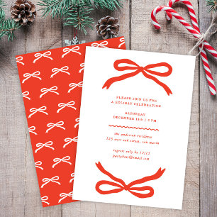 Modern Hand-drawn Red Bow Christmas Holiday Party Invitation