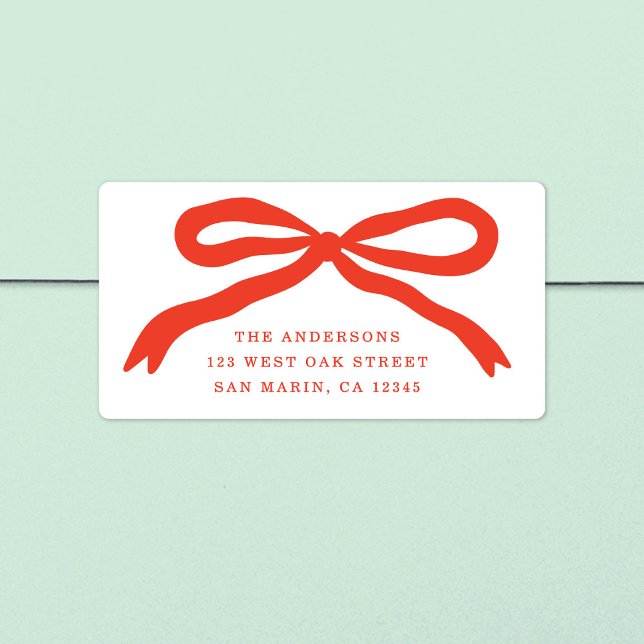 Modern Hand-Drawn Red Bow Christmas Return Address Label (Creator Uploaded)