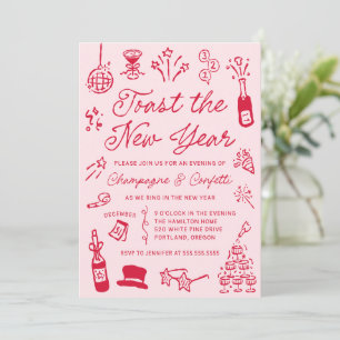 Modern Hand Drawn Red Doodle New Year’s Eve Party Invitation