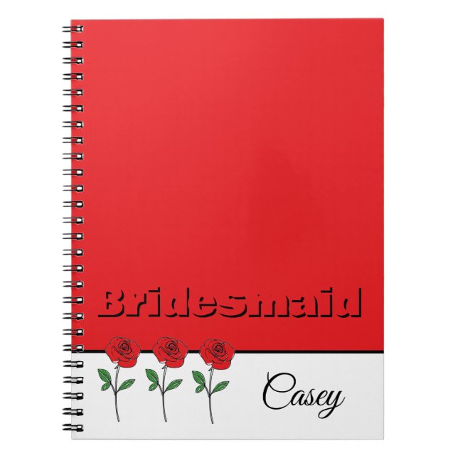 Modern Hand Drawn Red Roses Bridesmaid Notebook (Front)