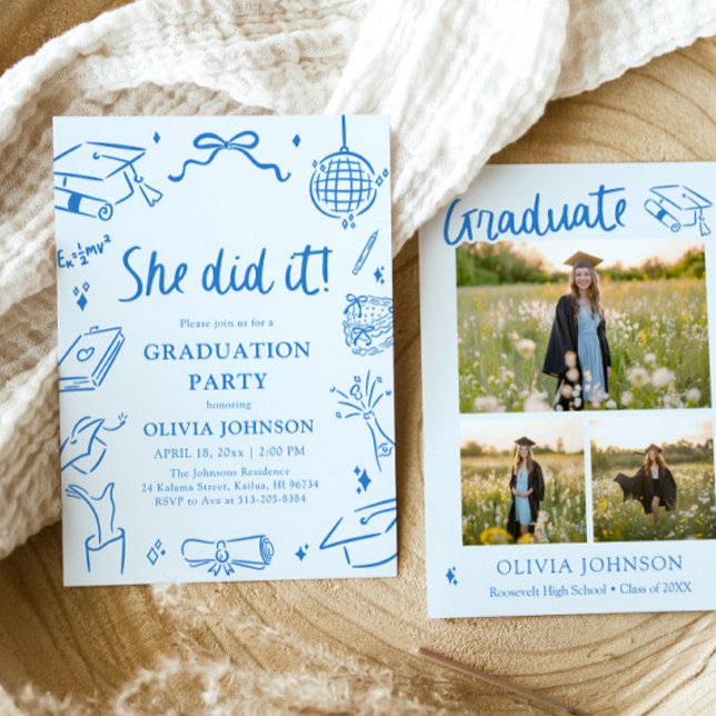 Modern Hand Drawn She did it Graduation Party Invitation (Modern Hand Drawn She did it Graduation Party Invitation)