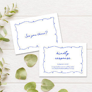 Modern Hand Drawn Wavy Vibrant Blue Wedding RSVP Card