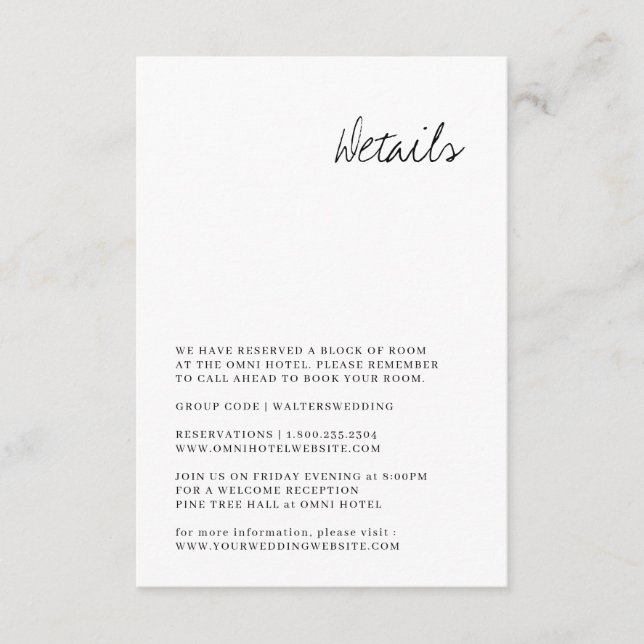 Modern Hand-Drawn Wedding Detail Card (Front)