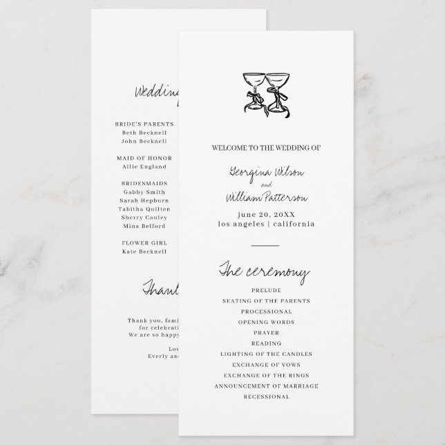 Modern Hand Drawn Wedding Flat Program Programme (Front/Back)