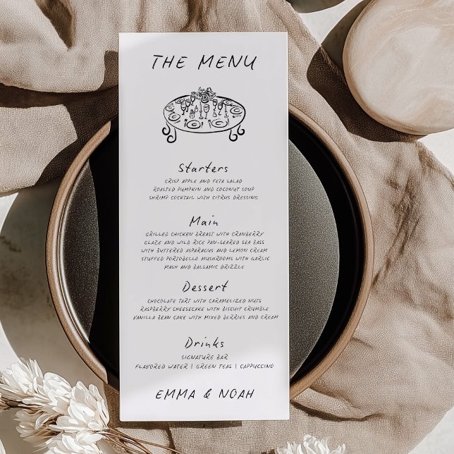 Modern Hand Drawn Wedding Menu Card (Creator Uploaded)