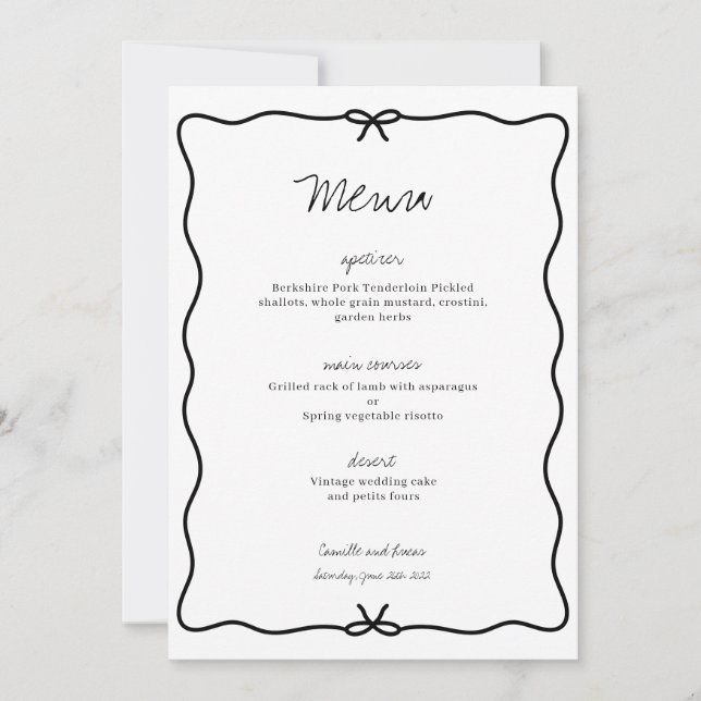 Modern Hand Drawn Wedding Menu Invitation (Front)