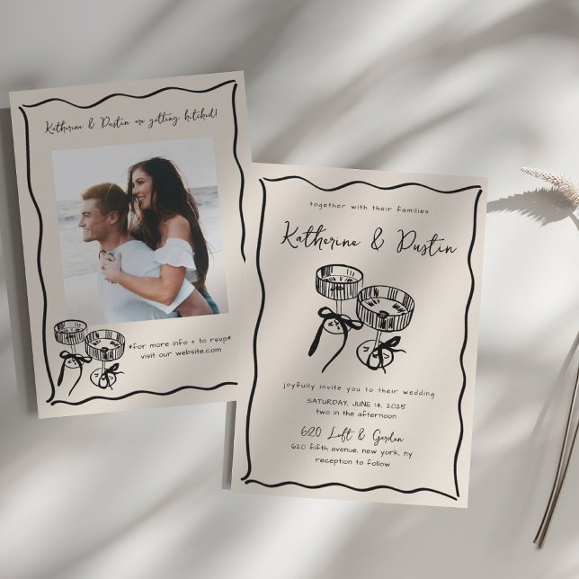 Modern Hand-Drawn Whimsical Photo Wedding Invitation (Creator Uploaded)