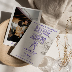 Modern Hand Drawn Written Retro Photo Wedding Invitation