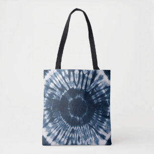 Modern hand-dyed indigo blue shibori tote bag