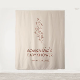 Modern Hand Letter Baby Shower Botanical Backdrop Tapestry