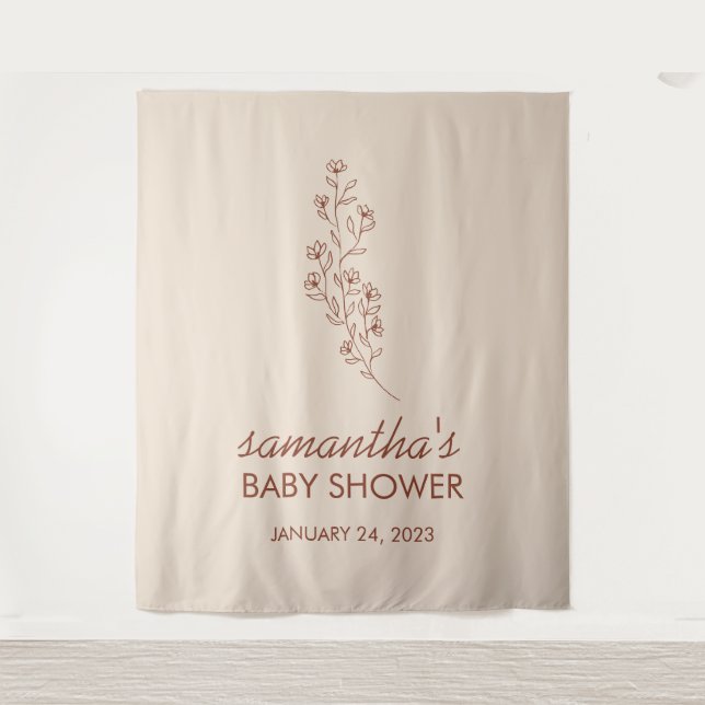 Modern Hand Letter Baby Shower Botanical Backdrop Tapestry (Front)