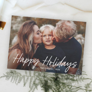 Modern Hand Lettered  2 Photo  Holiday Card