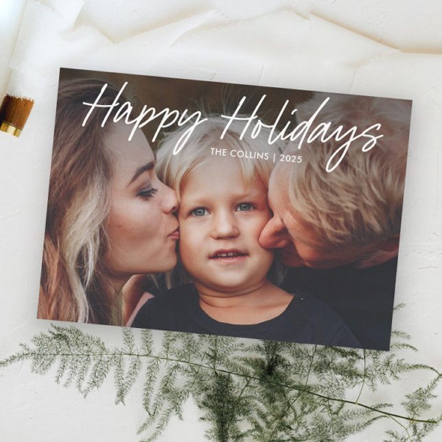 Modern Hand Lettered  2 Photo  Holiday Card (Minimal Hand Lettered 2 Photo Holiday Cards.)