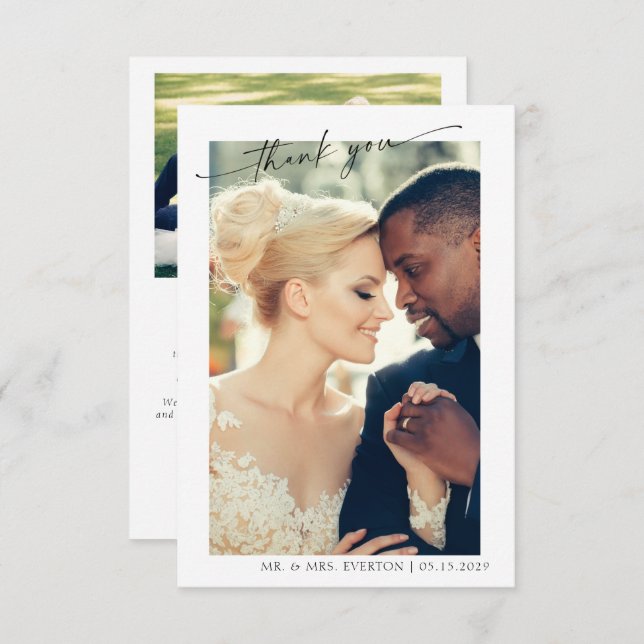 Modern Hand Lettered 2 Photo Wedding Thank You (Front/Back)