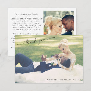 Modern Hand Lettered 2 Photo Wedding Thank You Card