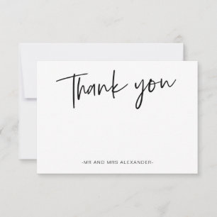 Modern Hand Lettered Black and White Thank you Card