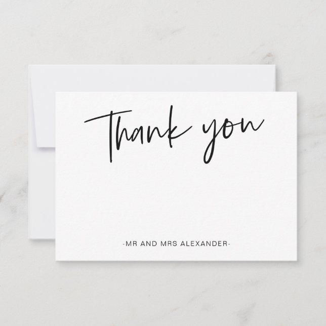 Modern Hand Lettered Blush Thank you Card (Front)
