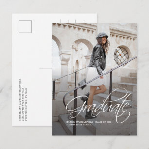 Modern Hand-Lettered Elegant Photo Graduation Announcement Postcard