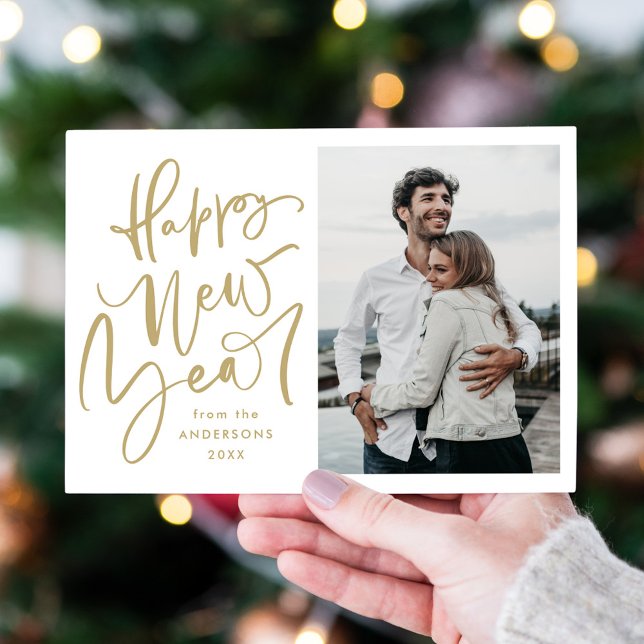 Modern Hand-Lettered Gold New Year Holiday Card (Creator Uploaded)