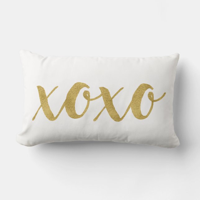 Modern Hand Lettered Gold XOXO Decorative Lumbar Cushion (Front)