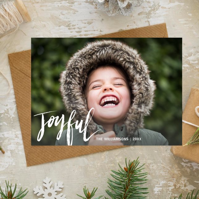 Modern Hand lettered Joyful Holiday Photo Card (Creator Uploaded)